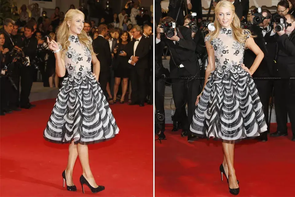 No sabemos qué hacía Paris Hilton en la alfombra roja de Cannes; lo que sí sabemos es que ese vestido ¡es un espanto!