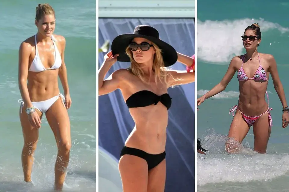 Doutzen Kroes hace gala de su cuerpo escultural con distintos trajes de baño de dos piezas en blanco,en negro o estampado