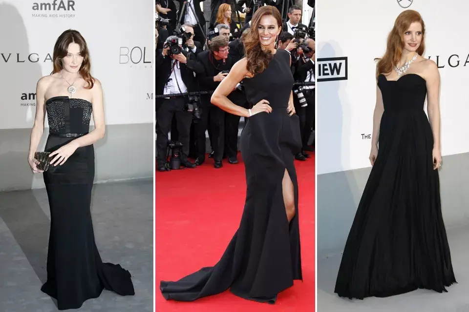 El negro también fue otro de los elegidos. Carla Bruni con un sencillo vestido negro con pailletes, Cecile Simeone, la figura televisiva francesa, con un diseño con gran tajo en la entrepierna, y Jessica Chastain con un vestido de escote corazón, by Givenchy Alta Costura