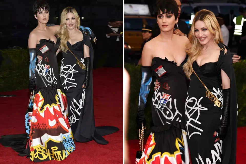 ¡Grafiteras a full! Madonna y Katy Perry se inclinaron por un diseño de Jeremy Scott que se alejó bastante del dress code de la gala; ¿Te gusta lo que se pusieron?