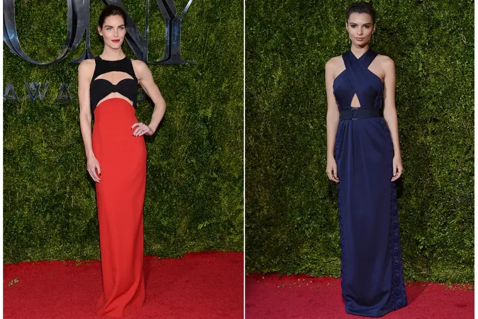Las modelos Hilary Rhoda y Emily Ratajkowski llevaron vestidos con recortes. Nos encanta el de Hilary, un Michael Kors con colorblock