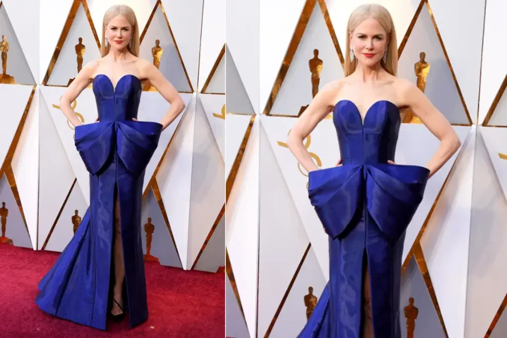 Nicole Kidman, con un vestido escote corazón con un gran moño a la cadera de Armani Privé