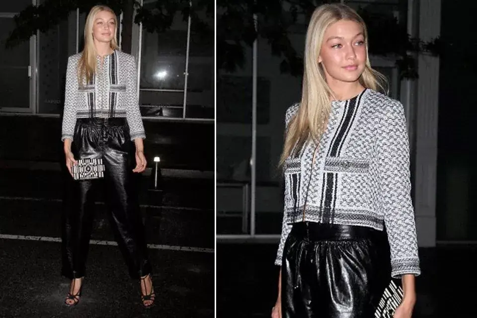 Gigi Hadid optó por unos baggy pants de cuero para asistir a la presentación de la nueva campaña de Chanel N°5. ¿Te gusta?