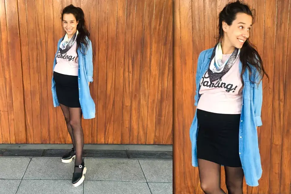 Pollera + Medias + Remera + Camisa Abierta