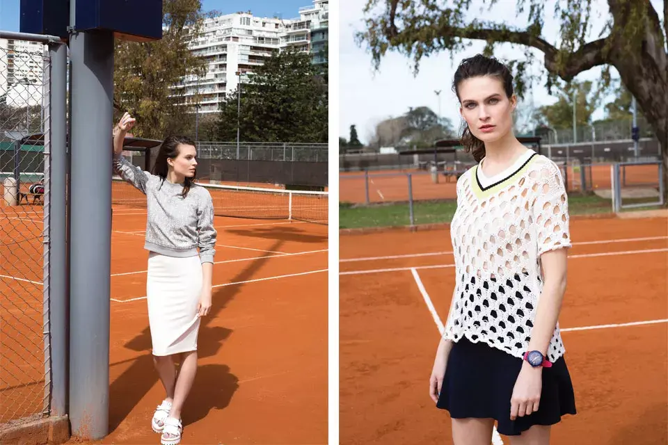 Buzo (Adidas by Stella Mccartney, $819), falda (Kosiuko, $728), sandalias (Uma, $2590). Suéter (Kosiuko, $1478), reloj (Swatch, $2795), falda (Lacoste, $999).