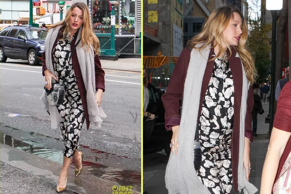 Lo acompañó con un tapado largo, bufandón ¡y stilettos! ¡Cuidado Blake!