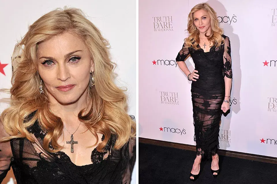 Madonna, una reina con su vestido negro con transparencias de Dolce &amp; Gabbana