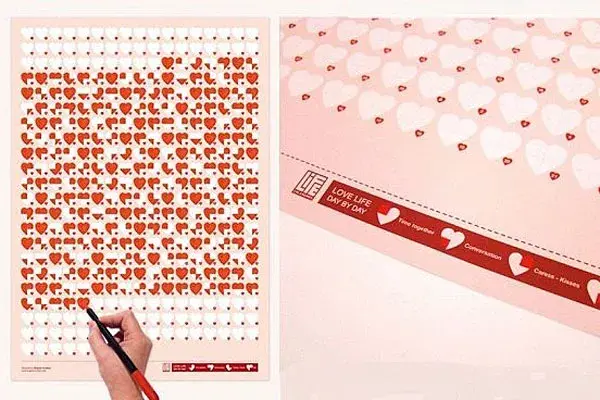 Calendario para parejas: se pinta de acuerdo a las referencias (tiempo juntos, conversación, caricias y sexo)