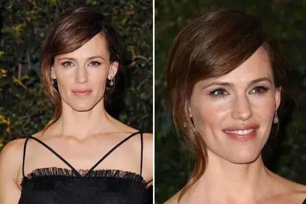 Para acompañar la estética pin up, Jennifer Garner escogió un recogido despeinado con flequillo hacia el costado ¿Qué te parece su look?