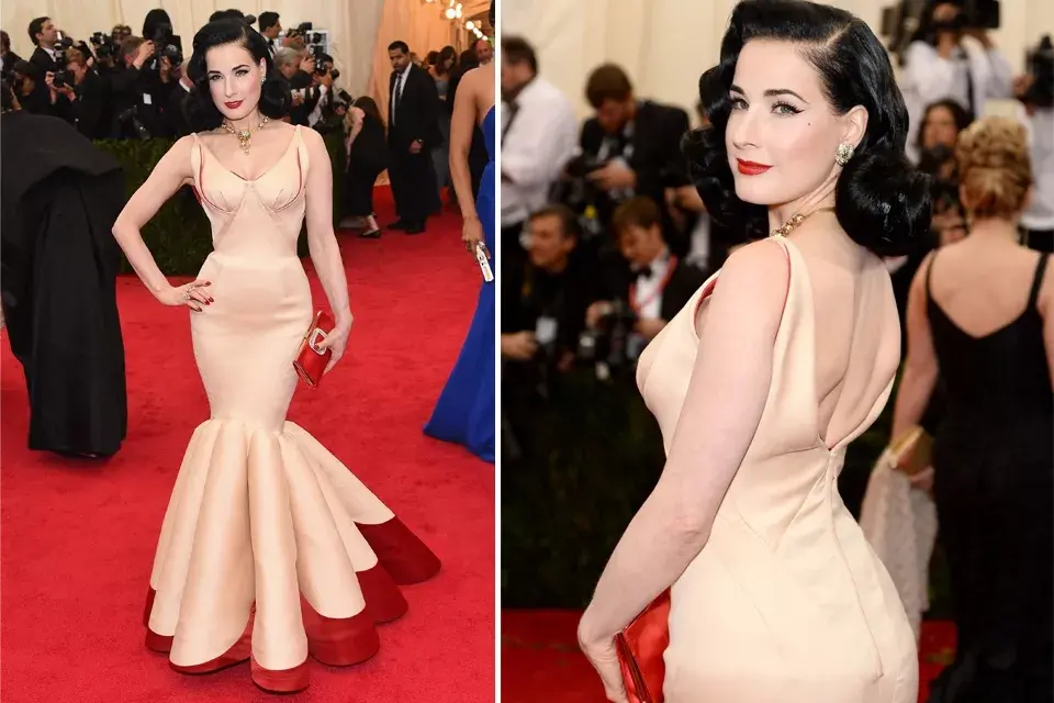 Dita Von Teese uso un vestido de Zac Posen de corte sirena, un poco alejado del dress code