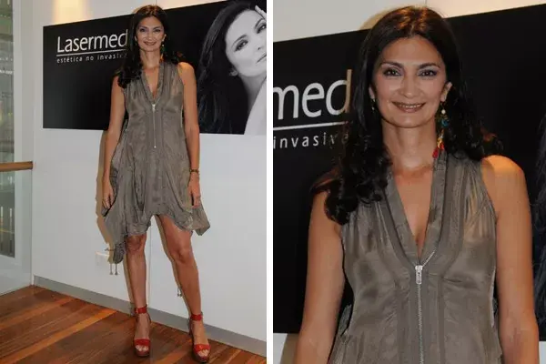 Con un vestido súper moderno de corte irregular, Mariana Arias estuvo en la inauguración de un nuevo local de Lasermed en el microcentro porteño