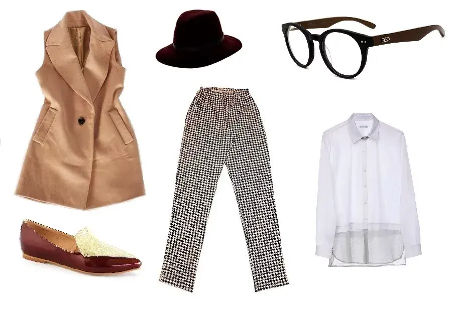 Chaleco (Cibeles, $4400) Pantalón (Amantes de Veronna, $ 320) Camisa (Olga Num, $1500) Sombrero (Compañia de Sombreros, $ 521) Zapatos ( Loli Van Harden, $1104) Anteojos (369, consultar precio)