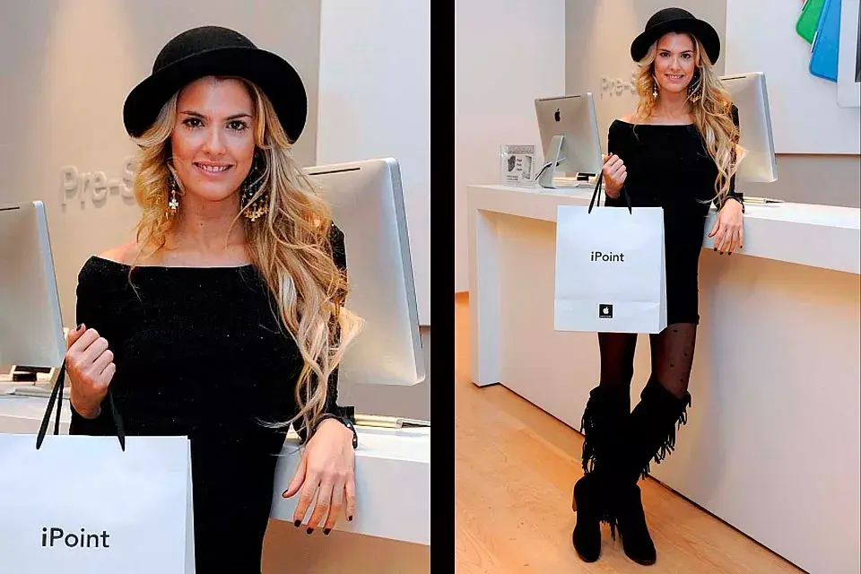 María del Cerro eligió vestirse de total black: botas bucaneras con flecos, vestido corto, medias con corazones y sombrero bombín; ¿te va este estilo?