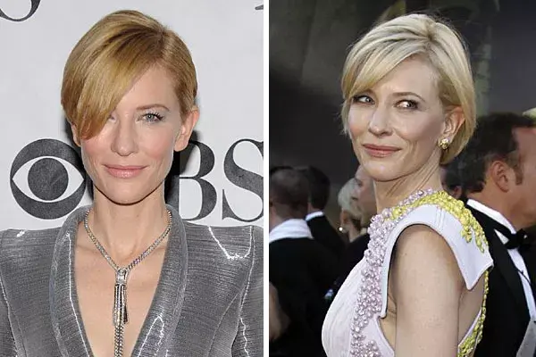 Cate Blanchett, siempre con el pelo corto, con el flequillo hacia el costado