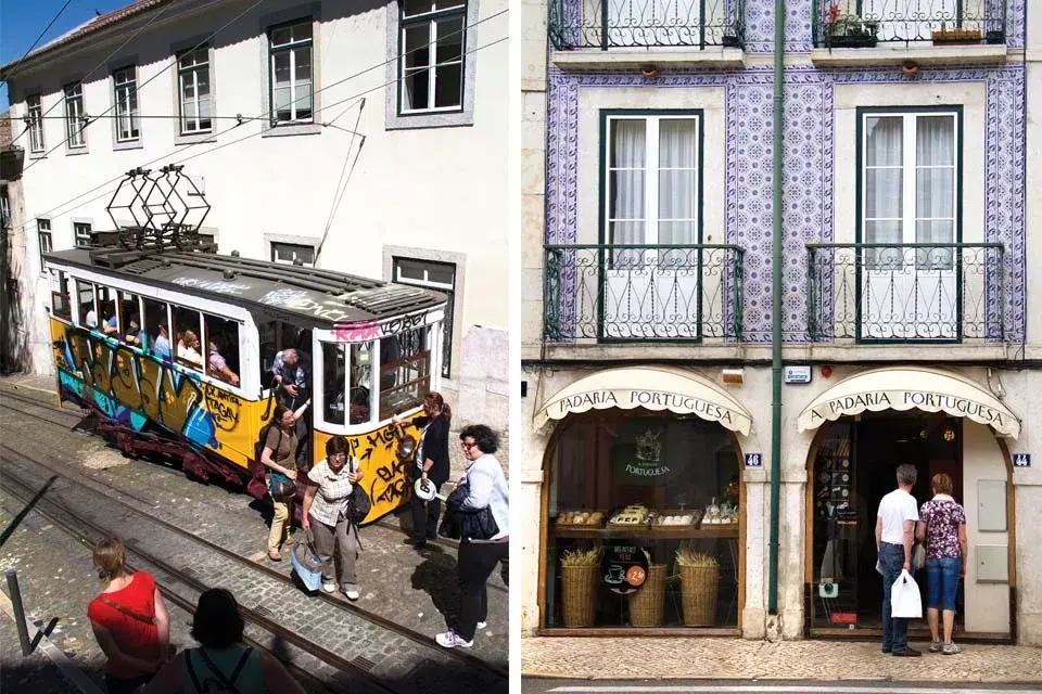 Izquierda: el viejo tranvía todavía circula y es perfecto para recorrer las siete colinas de la capital. Derecha: los dulces portugueses son deliciosos, el más famoso es el pastel de nata y lo venden en todas las panaderías