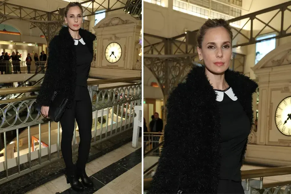 Julieta Cardinali fue a ver el desfile Colecciones Internacionales del Patio Bullrich y optó por el total black con un pequeño detalle en blanco en el cuello tipo Peter Pan