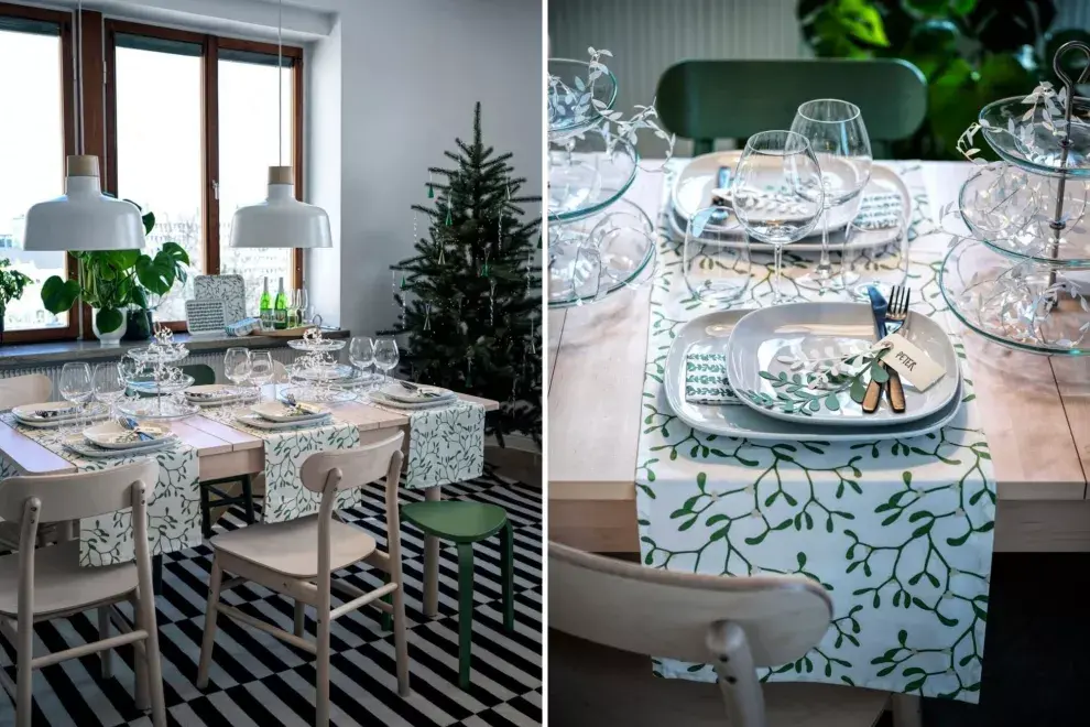 Para decorar la mesa, este año son tendencia los caminos horizontales con estampados simples. Foto: ikea.com