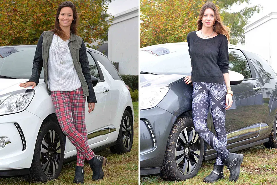 Manuela Viale y Lucía Celasco eligieron el mismo estilo para ir a un evento de Citroen: calzas estampadas y botas cortas. ¿Qué look preferís?