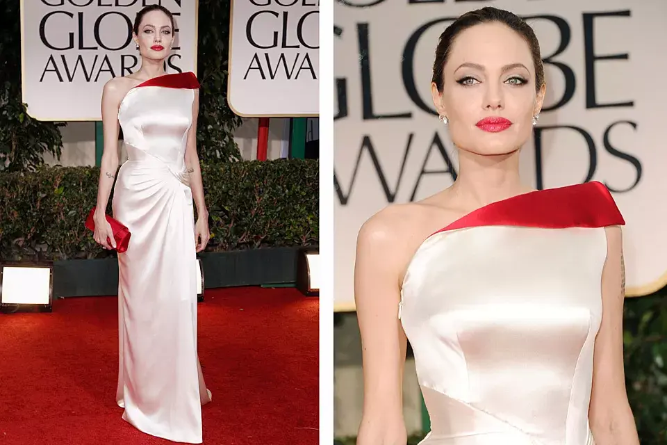 Impecable como siempre, Angelina Jolie deslumbró una vez más con su vestido de Atelier Versace en blanco con detalles de origami en colorado; eso sí, se la vio demasiado flaca