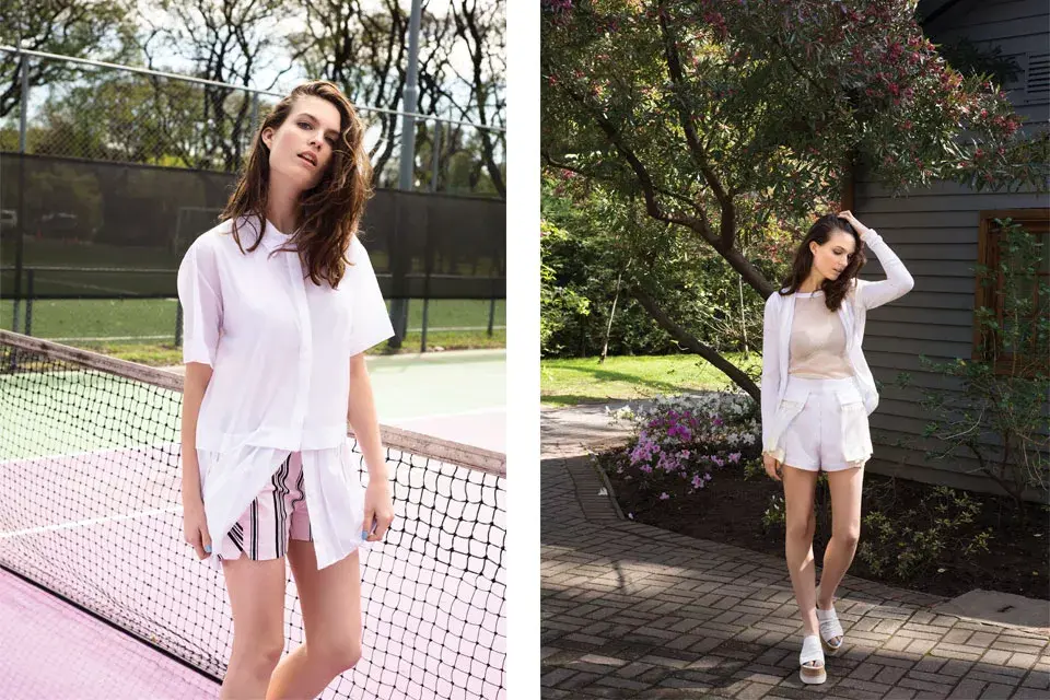 VEstido camisero (Mariana Dappiano, $2150), Shorts (Desiderata, $765).
Cárdigan y shorts (Jt, $3500 Y $2300), Remera de Rred (Jt), sandalias (Sarkany, $2990).
