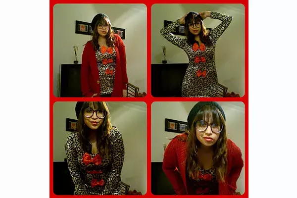 Loren Moly nos muestra un vestido de estampa leopardo con moños y un cardigan rojo que compró on line en  http://www.wholesale-dress.net/union-1205