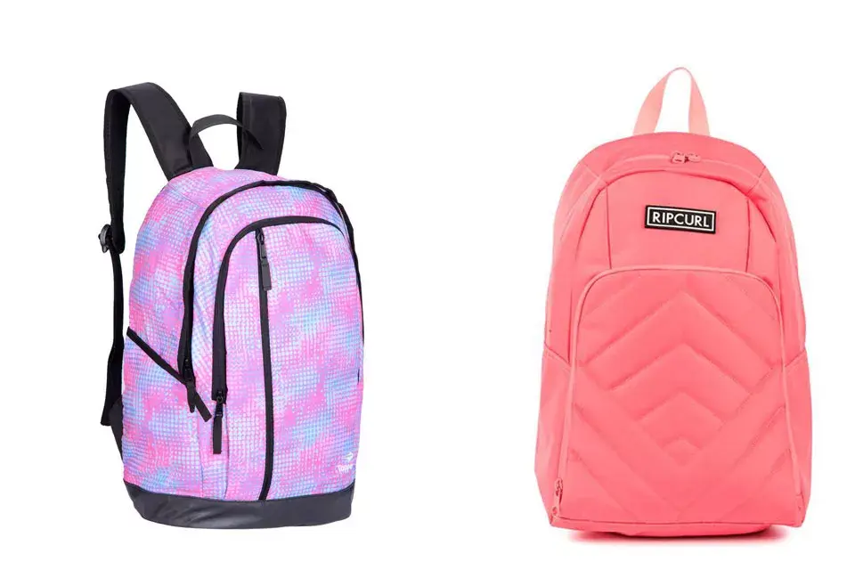 Indispensable las mochilas para transportar todo: con cierres y compartimentos varios $799 (Topper) y $990 (Rip Curl)