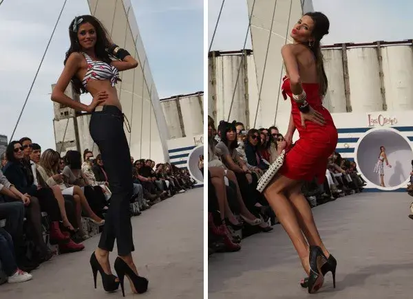 Con un desfile en el Puente de la Mujer, las hermanas Natalia y Adriana Oreiro presentaron prendas de impronta marinera y romántica