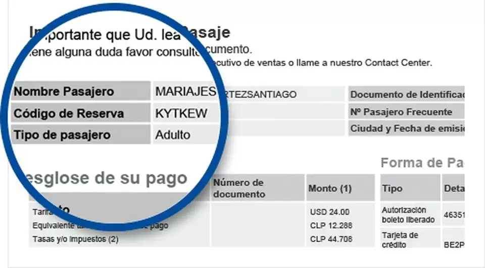 El código de reserva, o PRN, se imprime en los tickets y la etiquetas de las valijas