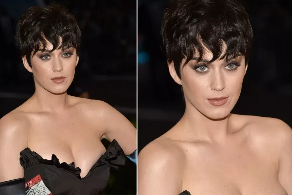 Katy Perry lució su nuevo corte de pelo sin mucho retoque extra. El maquillaje estaba muy bien logrado