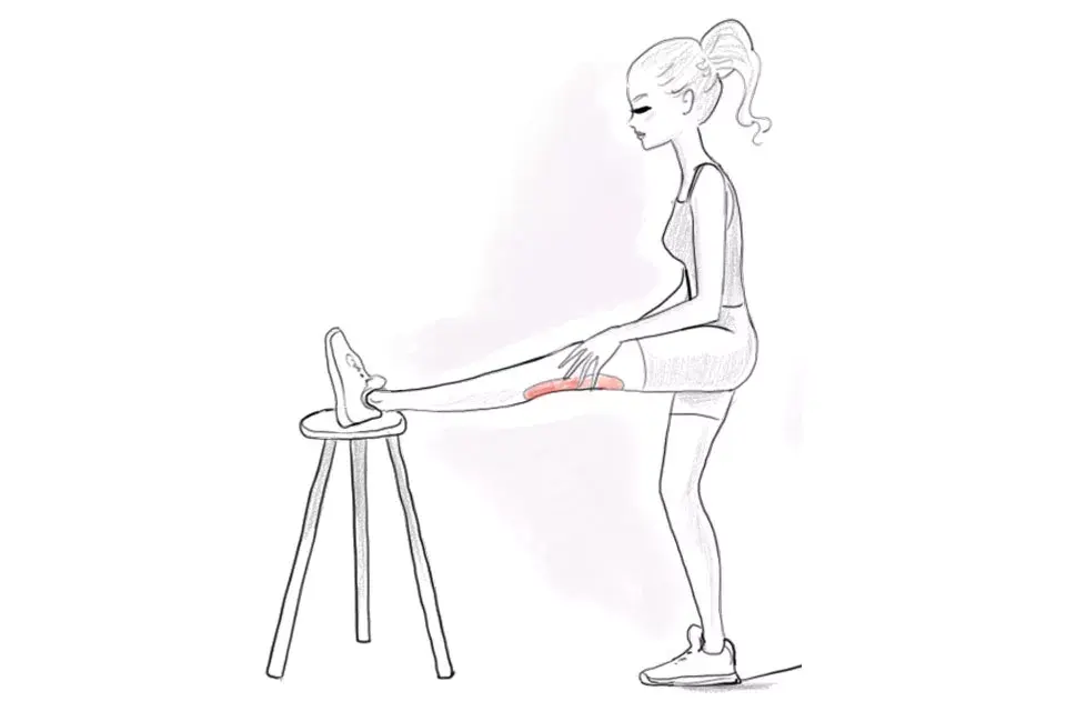 Isquiotibiales, no hace falta que levantes mucho la pierna, más bien acercá el torso a la rodilla