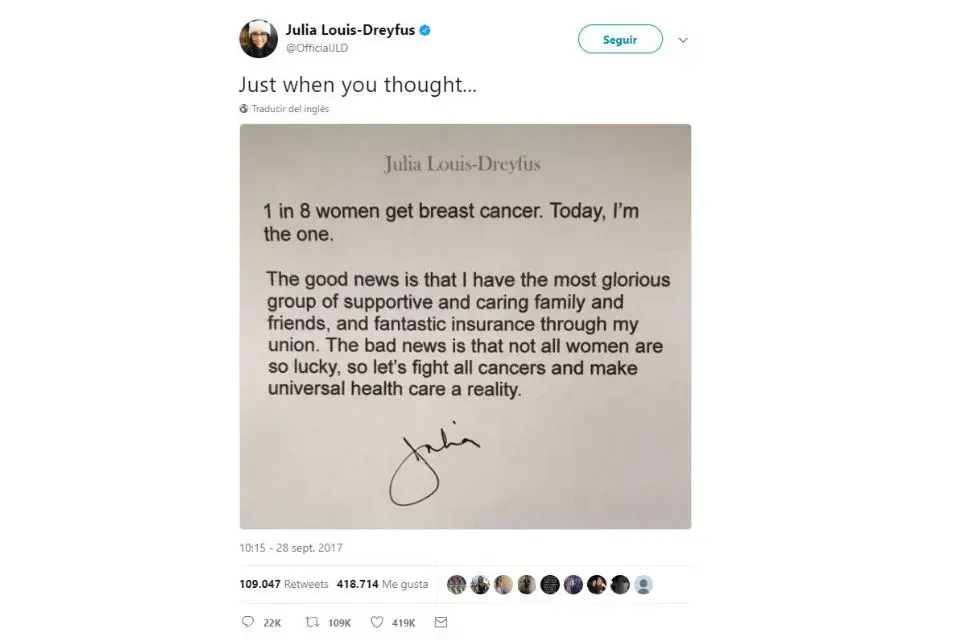 El mensaje que publicó Julia en Twitter
