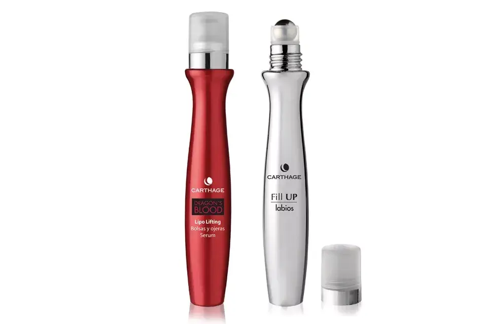 Kit Carthage de ojos y labios: Dragons Blood Serum Roll-on anti bolsas y ojeras y Fill Up Voluminizador de labios, por $286