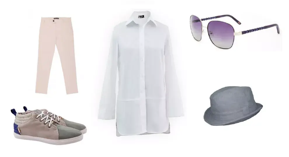 Camisa ( Loló by Lucrecia Yahbes, $750 ) Zapatillas (Paez, $690) Sombrero (Compañía de sombreros, $247 ) Anteojos (Elizabeth Arden, consultar precio) Pantalón ( Garzon Garcia, $1090 )