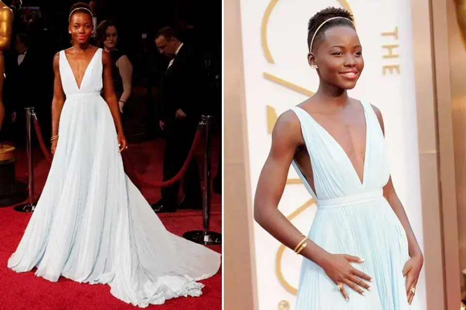 Un Prada celeste inolvidable que convirtió a Lupita en una Cenicienta moderna