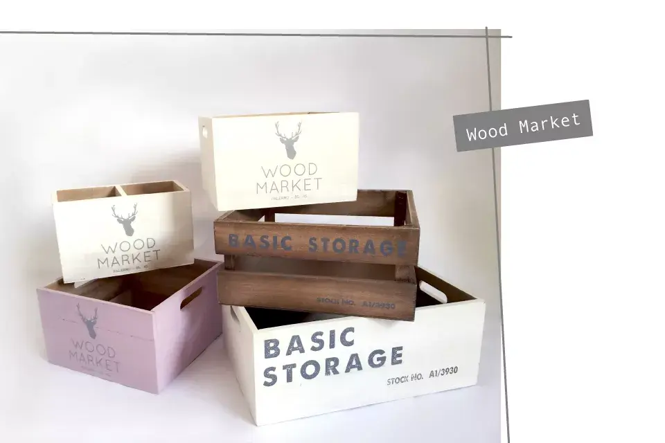 Contenedores de madera de Wood Market de distintos tamaños, van desde $256 hasta $432