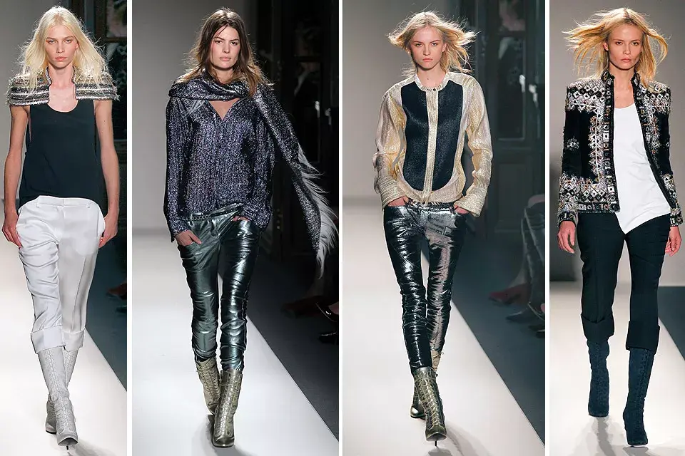 Pantalones ajustados, brillo y botas con taco, en la pasarela de Balmain