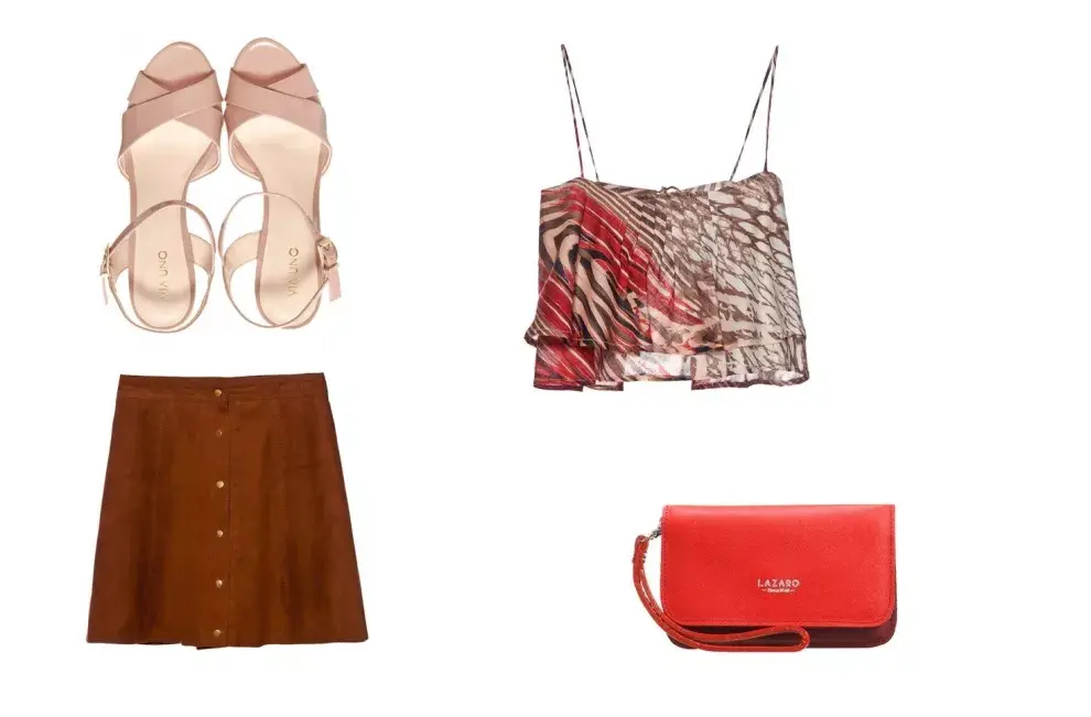 Pollera (Naima, $3950) Top (Sette, $725 The Net Boutique) Sandalias (Via Uno, $1999) Sobre (Lázaro, $398)