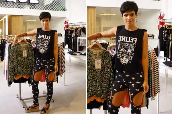 Agustina Cherri pasó por el local de Peuque con un look bastante polémico. Nos encanta la remera con estampa animal, pero ¿Qué son esas calzas con agujeros en las piernas? Pulgar abajo para la actriz en esta elección