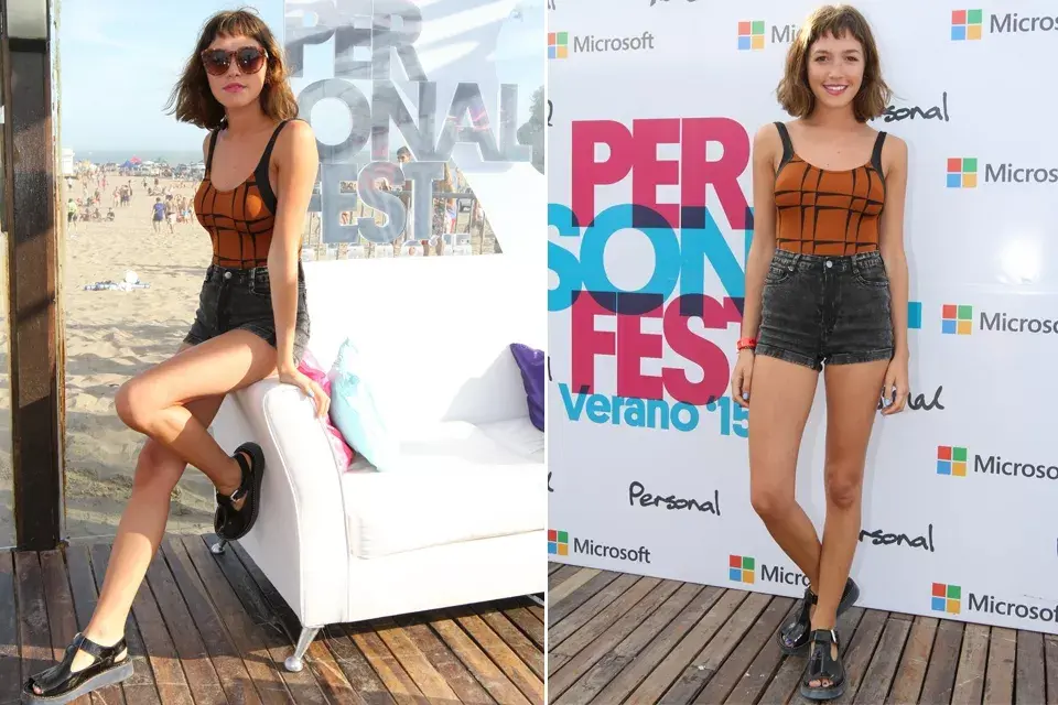 Candela Vetrano estuvo en el Personal Fest y lució sus piernas largas con un shorts de tiro alto y un traje de baño en tono amarronado. ¡Muy canchera!