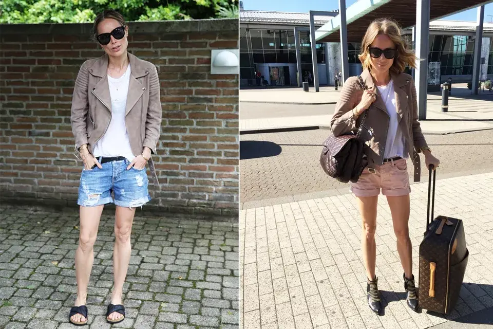 Shorts y campera de cuero, una combinación perfecta