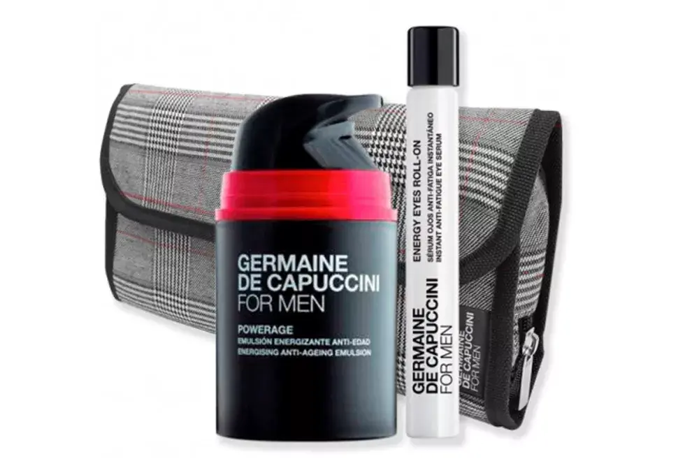 Kit con emulsión energizante anti-edad y sérum refrescante para las zonas donde se marca el cansancio (Germaine de Capuccini, $3100).