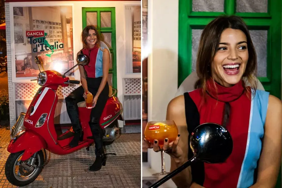 Calu Rivero divertida en el lanzamiento de la seconda edizione del Gancia Tour d'''' Italia, en Novecento