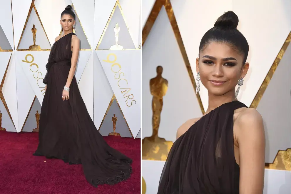 Zendaya, con un vestido de gasa en tono tierra de Giambattista Valli Haute Couture