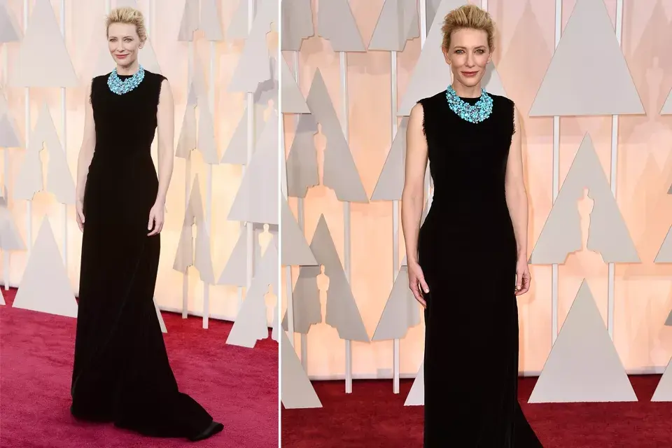 Cate Blanchett, siempre acertada, esta vez con un vestido de Maison Margiela y un collar turquesa que destacaba sobre el negro