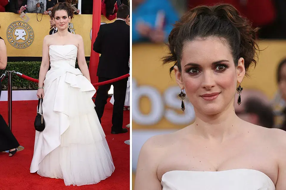 Parecería que Winona Ryder se preparó para dar el sí en el altar más que para la fiesta de los SAG. Y sí, eligió su vestido de la línea de novias de Alberta Ferreti