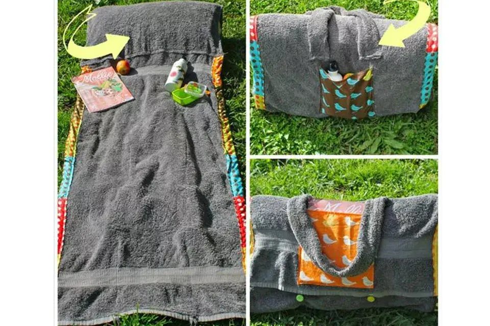 Y por último, otra propuesta que incluye un toallón, pero esta vez se transforma en bolso; ¿Original, no?