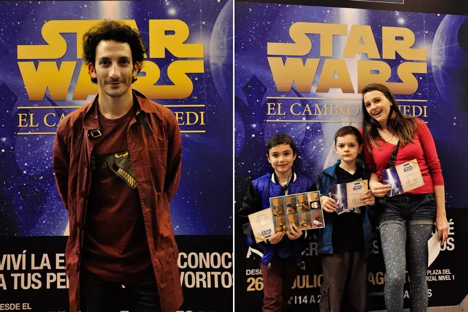 Disfrutando de los últimos días de las vacaciones de invierno, Juan Minujín y Laura Azcurra asistieron al evento de Star Wars, en Abasto Shopping