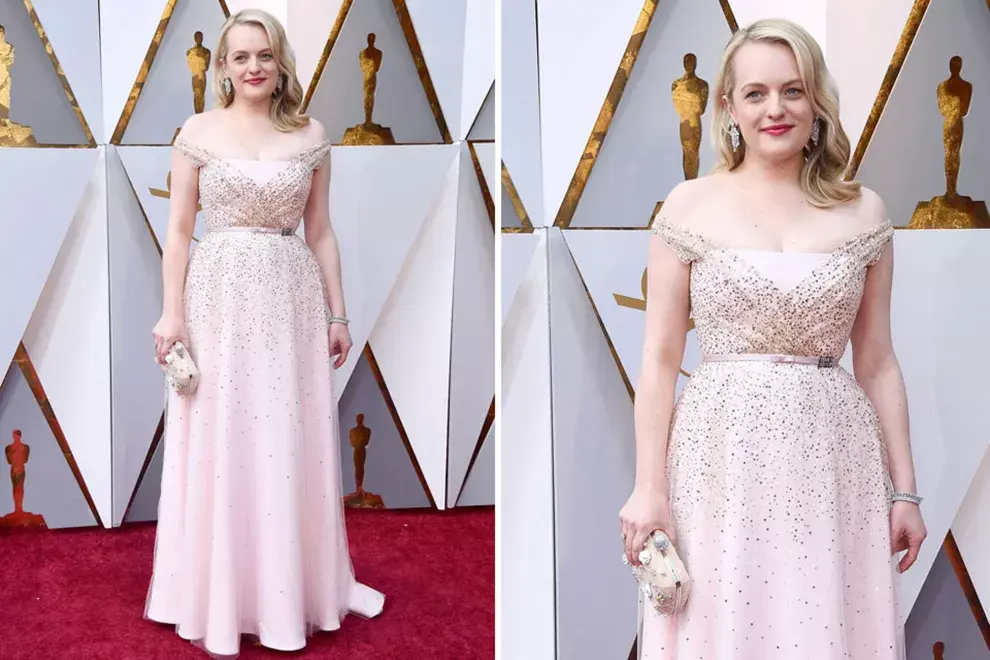 Elisabeth Moss pisó la red carpet con un vestido rosa cubierto de estrellas firmado por Chanel