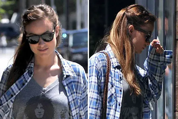 Muy informal, Olivia Wilde se ata el pelo con torzadas y usa el flequillo hacia el costado