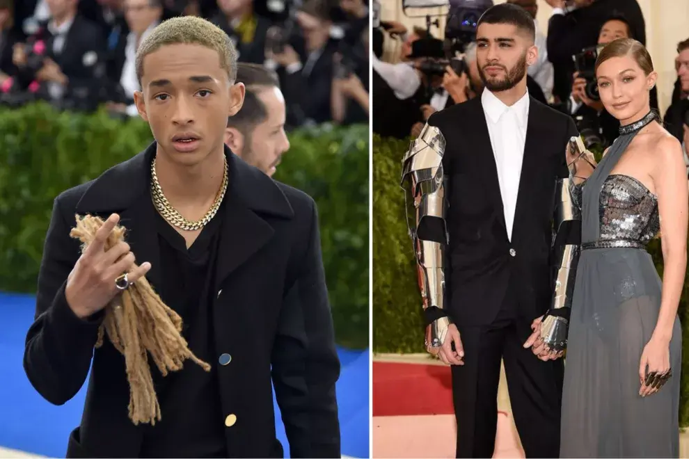 Jaden Smith llevó sus rastas a la gala del 2017 y cuando le preguntaron por ellas contestó: “Como no me dejaron venir con mi hermana vine con mi antiguo pelo”. // Gigi Hadid y Zayn Malik, una pareja glamorosa que fue invitada sin dudarlo. 